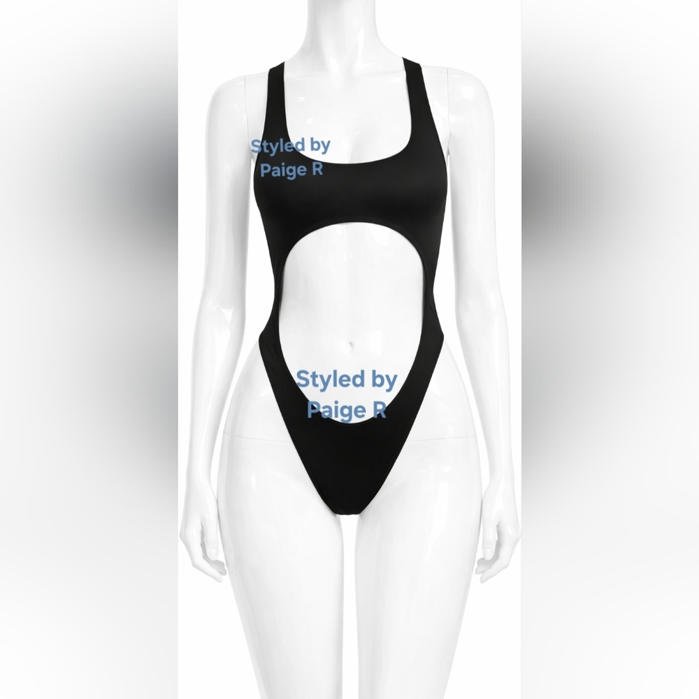 ⛱️NWT SKIMS 1 One Piece Sexy Cut out Racerback Monokini Swimsuit Black ONYX 2X